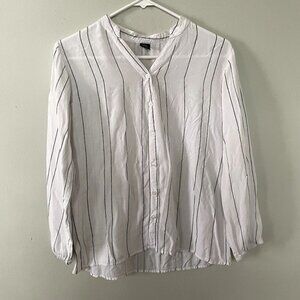 etc black white striped long sleeved button down top comfortable casual rayon